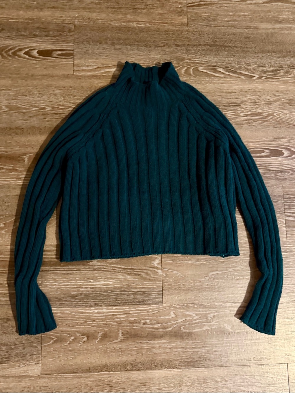 American Eagle Outfitters Dark Teal Ribbed Cropped Mock Neck Sweater